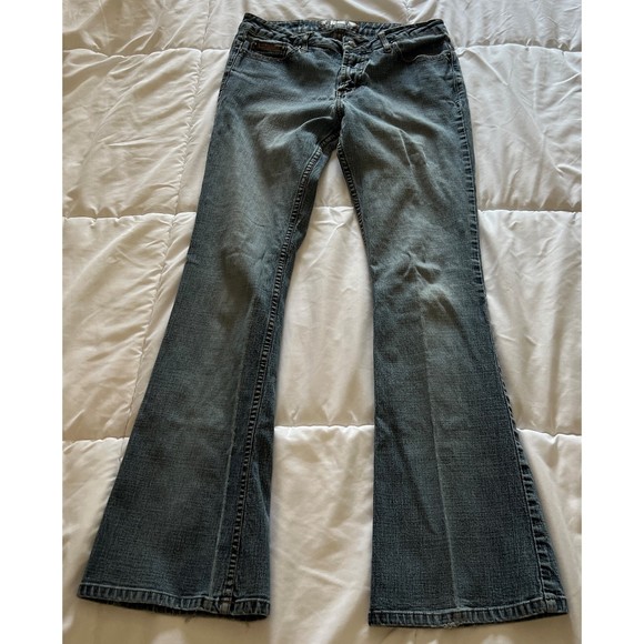 l.e.i. Women's Junior Flared Leg Low Rise Jeans Size 9 Faded Denim Y2K - Picture 7 of 11